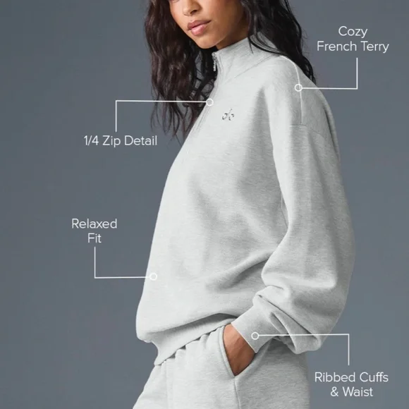 ALO accloade 1/4 zip pullover - heather gray NWT sz M - Picture 5 of 10